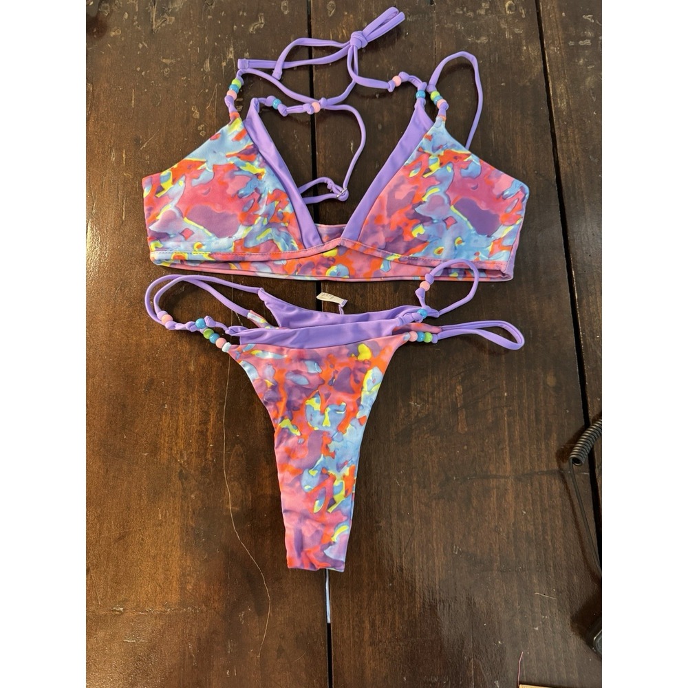 Women's Floral Print Front Bikini Bathing Suit 2 Piece Swimsuits Sz L NWOT